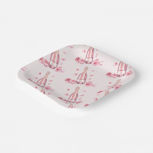 Bloemige Champagne | Bruidsontbijt Brunch Papieren Bordje (Gebogen)