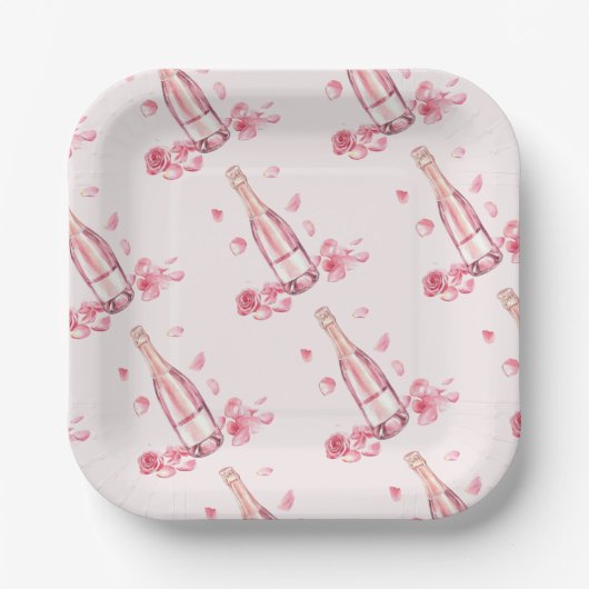 Bloemige Champagne | Bruidsontbijt Brunch Papieren Bordje (Voorkant)