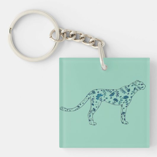 Bloemige cheeta sleutelhanger (voorkant)