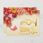 Bloemige Chinese gouden papierknipkunst Os 2021 Hp Feestdagenkaart (Voorkant / Achterkant)