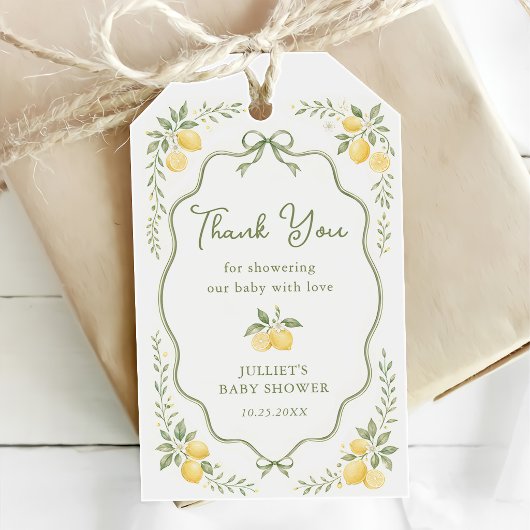 Bloemige Citroen Baby Shower Cadeaulabel