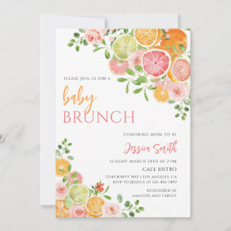 Bloemige Citrus Baby Brunch Borrel Kaart