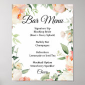 Bloemige Cocktailbar Menu Bruiloft Borrel Bord Poster (Voorkant)