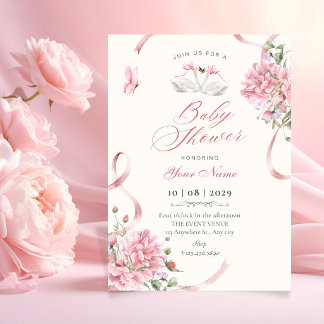 Bloemige Coquette Roze Strik Vintage baby shower Kaart