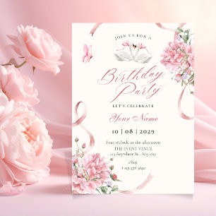 Bloemige Coquette Roze Strik Vintage verjaardag Kaart