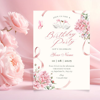 Bloemige Coquette Roze Strik Vintage verjaardag Kaart
