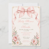 Bloemige Coquette Strik Baby Shower Kaart (Voorkant)