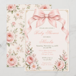 Bloemige Coquette Strik Baby Shower Kaart