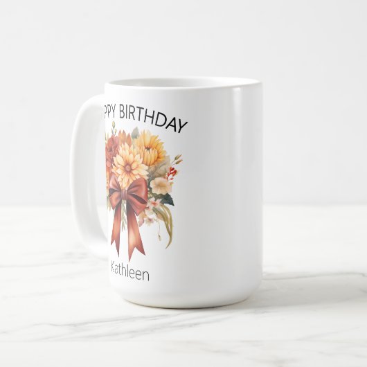 Bloemige Coquette Strik Gelukkig Verjaardag Mok vo (Voorkant links)