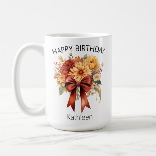 Bloemige Coquette Strik Gelukkig Verjaardag Mok vo (Links)