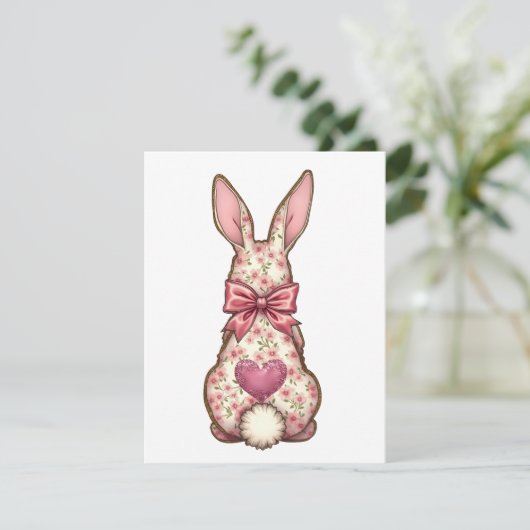 Bloemige Cottontail Konijn Coquette Strik Konijn P Feestdagenkaart (Staand voorkant)