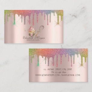 Bloemige Cupcake Deegroller Regenboog Druppels Bak Visitekaartje