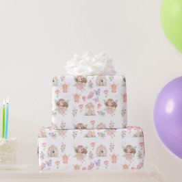 Bloemige Cute Fairy Verjaardagsfeest Inpakpapier