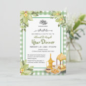 Bloemige Cute Sage Groen Gingham Ramadan Iftar Kaart (Staand voorkant)