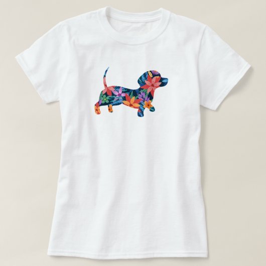Bloemige Dachshund Hond  T-shirt (Design voorkant)