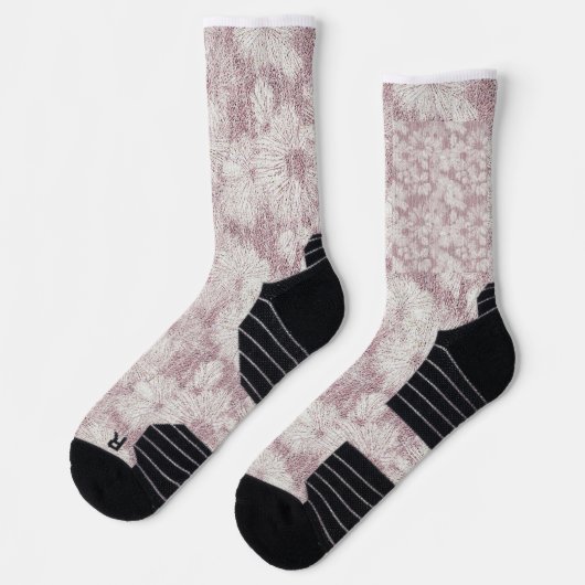 Bloemige Daisy Fluwelen Stof Roze Sokken (Links)