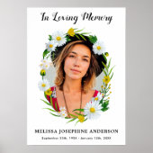 Bloemige Daisy Foto Herdenkings Funeral Grafschrif Poster (Voorkant)