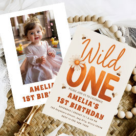 Bloemige Daisy Wild One Verjaardagsmeisje Foto Kaart