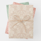  bloemige Damask-pastelperzik, groen, crème Inpakpapier Vel (In situ)