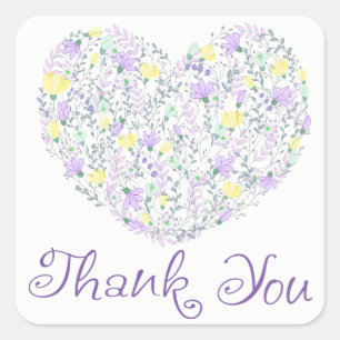 Bloemige Dank Je Wel Paarse Hart Lavendel Bloemen Vierkante Sticker