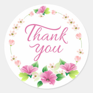 Bloemige Dank Je Wel Paarse & Roze Waterverf Bloem Ronde Sticker