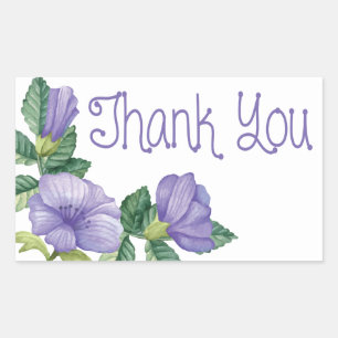 Bloemige Dank Je Wel Paarse Waterverf Bloemen Stic Rechthoekige Sticker