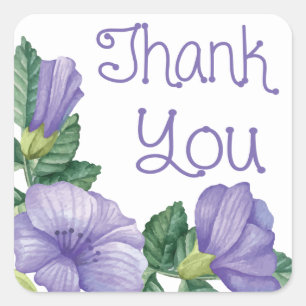 Bloemige Dank Je Wel Paarse Waterverf Bloemen Stic Vierkante Sticker