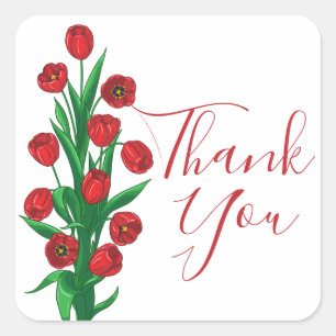 Bloemige Dank Je Wel Rode Tulp Bloemen Bruiloftsfe Vierkante Sticker