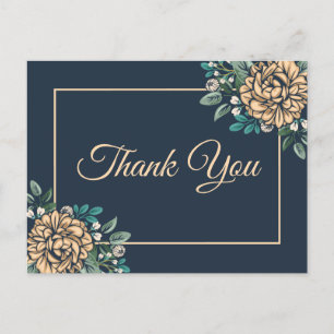 Bloemige Dankjewelkleurige Pioen Navy Blauwe Bloem Briefkaart