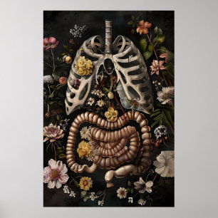 Bloemige Darm Anatomie Print, Gotisch Donker Poster