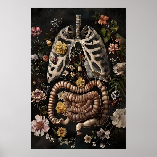 Bloemige Darm Anatomie Print, Gotisch Donker Poster (Voorkant)
