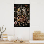 Bloemige Darm Anatomie Print, Gotisch Donker Poster (Keuken)