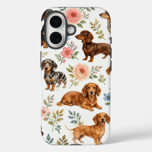 Bloemige Dasstelefoonhoes - Weense Hondpatroon iPhone 16 Hoesje