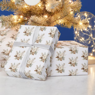 Bloemige Dennenkegel Waterverf Kerst Cadeaupapier