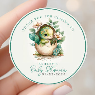 Bloemige Dino-ei Watercolor Baby Shower Bedankt Ronde Sticker