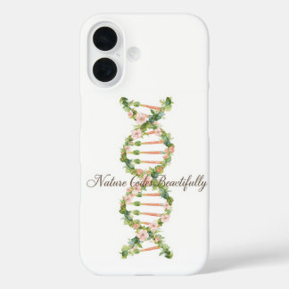 Bloemige DNA-helix watercolor kunst iPhone 16 Hoesje