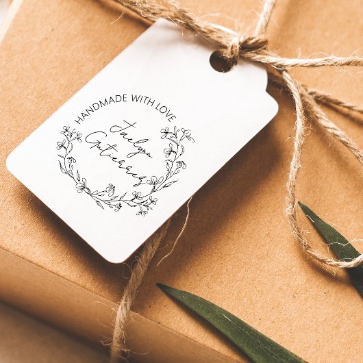 Bloemige Doodle Handgemaakt Met Liefde Rubberstempel