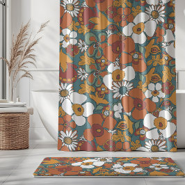 Bloemige Doodles Turkoois Salie Terracotta Oranje Douchegordijn