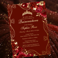 Bloemige Draai Rode Gouden Vlinder Quinceanera