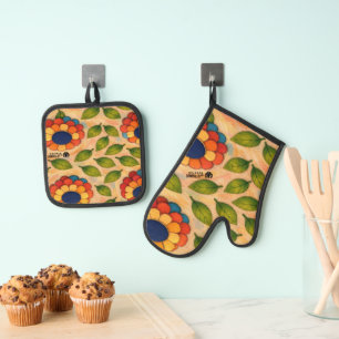 Bloemige Draaikolk Ovenwant & Pannenlap Set