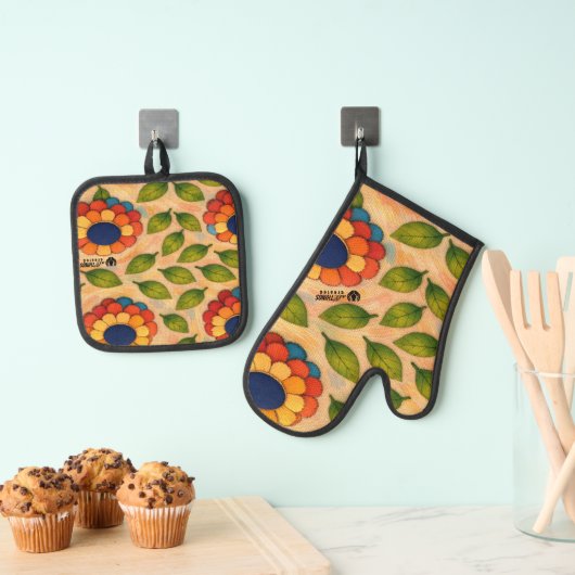 Bloemige Draaikolk Ovenwant & Pannenlap Set (Insitu(Ophanging))