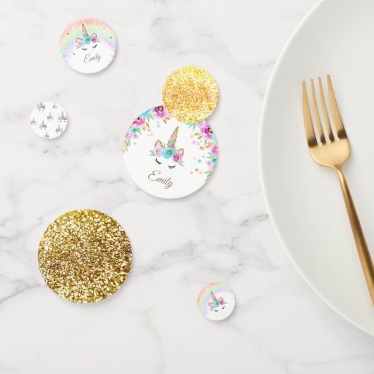 Bloemige eenhoorn confetti met regenboog en glitte (Groep)