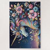 Bloemige Eenhoorn Nacht Fantasie Legpuzzel (Verticaal)