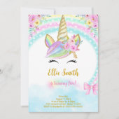 Bloemige Eenhoorn Uitnodiging (Voorkant)