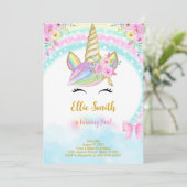 Bloemige Eenhoorn Uitnodiging (Staand voorkant)