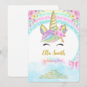 Bloemige Eenhoorn Uitnodiging (Voorkant / Achterkant)
