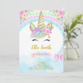 Bloemige Eenhoorn Uitnodiging (Staand voorkant)