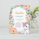 Bloemige Eenhoorn Verjaardag Kaart (Staand voorkant)