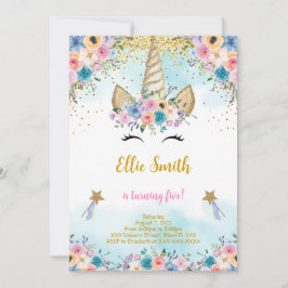 Bloemige Eenhoorn Verjaardagsuitnodiging Kaart