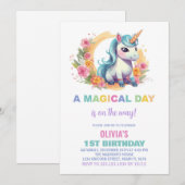 Bloemige Eenhoorn Verjaardagsuitnodigingen Kaart (Voorkant / Achterkant)